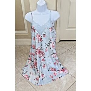 Flora‎ by Flora Nikrooz Blue Floral Satin Lace Trim Chemise Nightgown XL